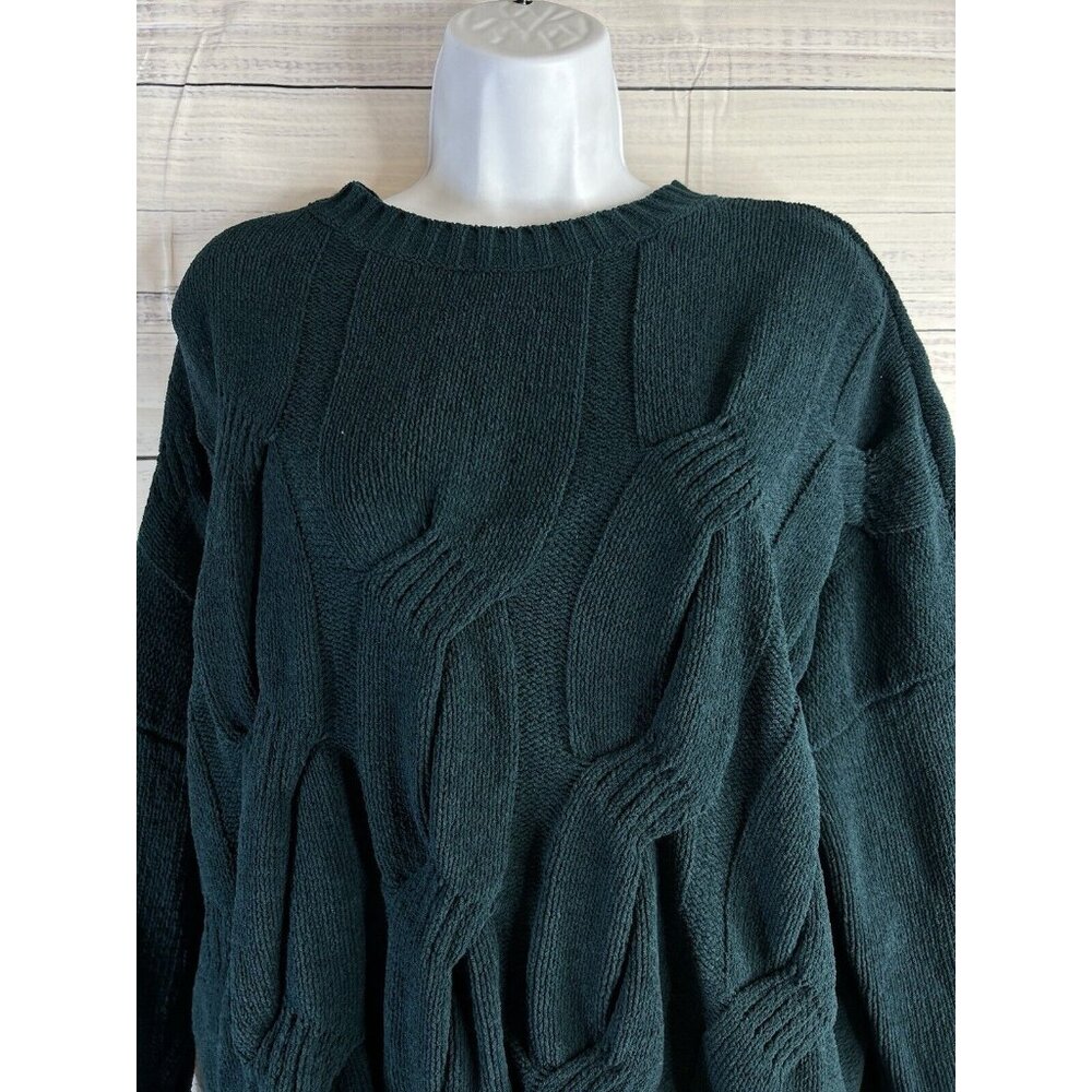 J.JILL $79 Solid Green Chenille Soft Cable Knit Pullover Sweater Top Size Large - Picture 2 of 11
